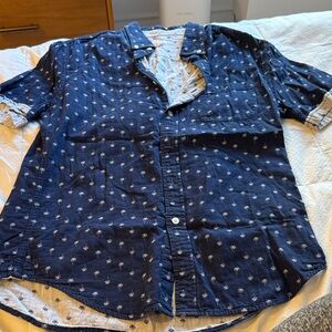 Merona Dark Blue Casual Shirt with White Accents